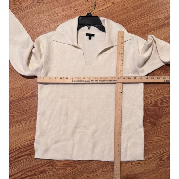 Talbots Sweater  Ivory Johnny Collar V-neck Classic Preppy Nautical S Wool Blend - Picture 8 of 10